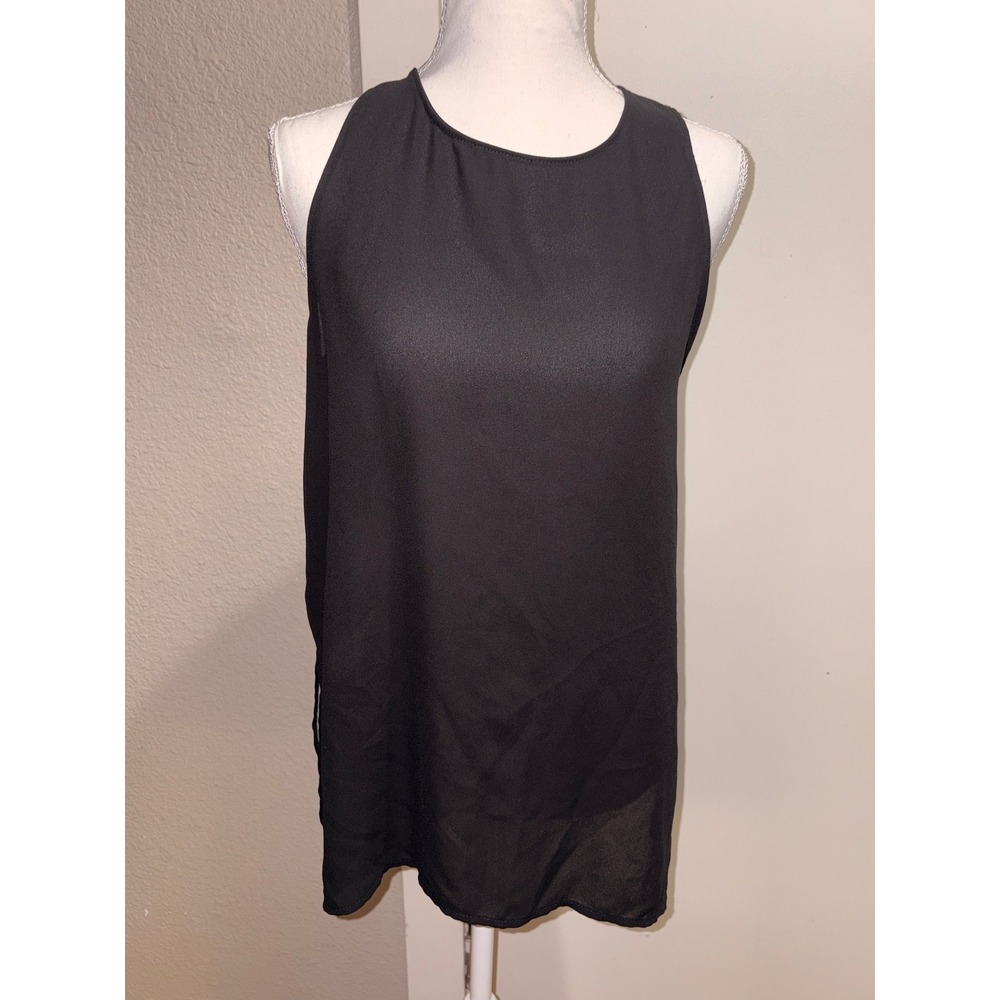 Lush Black Sleeveless Chiffon Blouse High Neck Keyhole Back Top